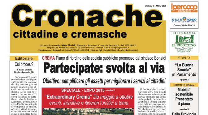 Cronache Cittadine e Cremasche, marzo 2015