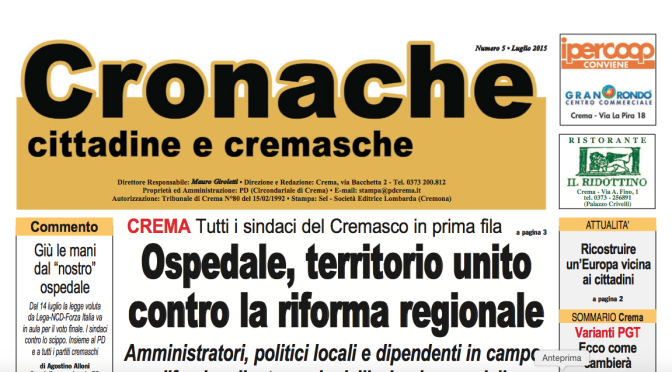 Cronache Cittadine e Cremasche, luglio 2015