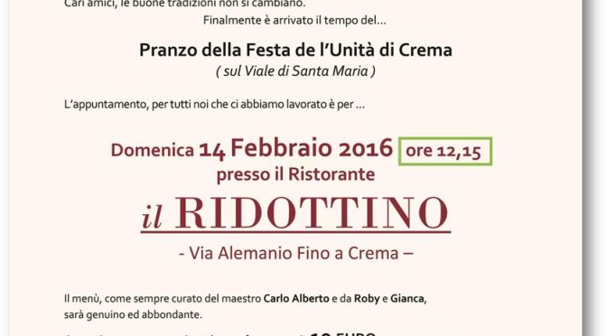 Pranzo dei volontari della festa de l’Unità di Crema