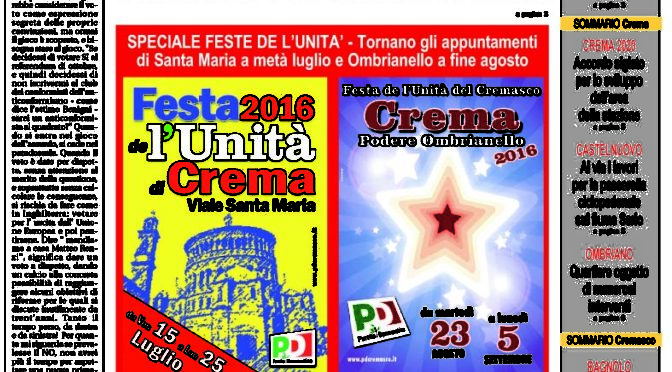 Cronache Cittadine e Cremasche – Luglio 2016