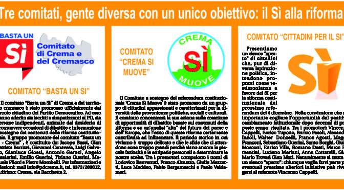 Verso il referendum, Crema: tre comitati, gente diversa con un unico obiettivo: il Sì alla riforma