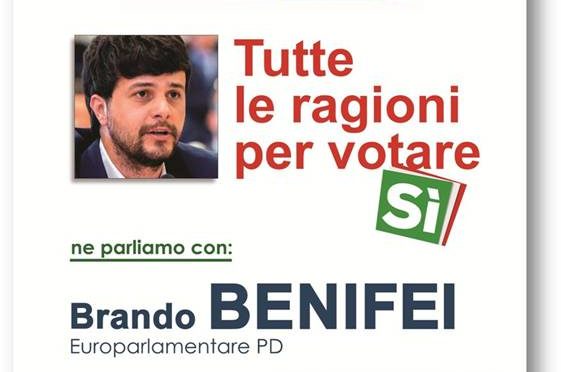 Referendum: giovedì 1 dicembre incontro con Brando Benifei (europarlamentare PD)