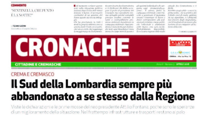 Online il numero di aprile 2018 di Cronache Cittadine e Cremasche