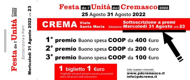 Estratti i numeri vincenti della lotteria della Festa de l’Unità del Cremasco 2022